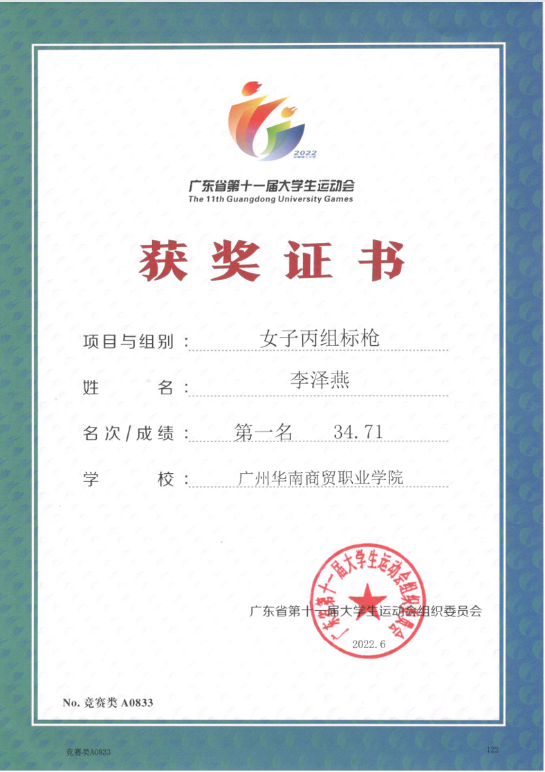 大学生运动会女子丙组标枪—第一名